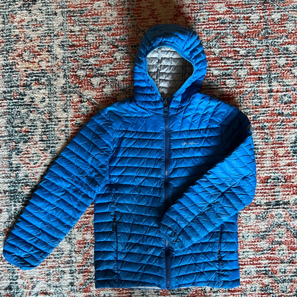 L.L. Bean kids down jacket, blue, size L